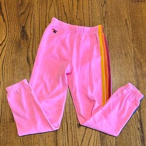 Barely worn! Aviator Nation Kids Neon Pink 5 Stripe Sweatpants size 14